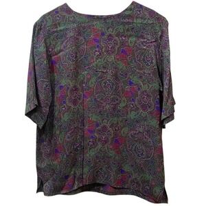Vintage 80's /‎ 90's Anne Klein Elegant Multicolor Paisley Women's 100% Silk Top